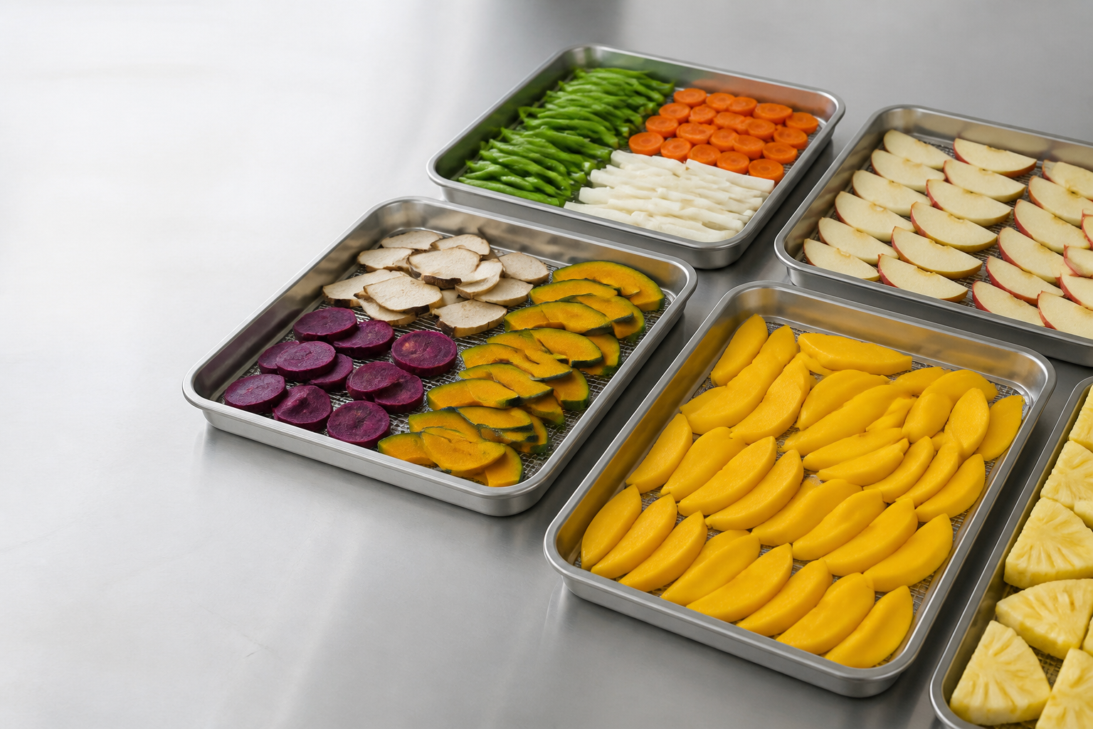 Fruit and vegetable materials prepared for heat pump drying