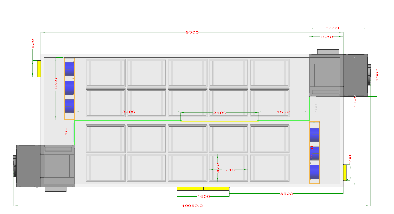 Example HPDRYER drying room plan used for shrinkage and loading review