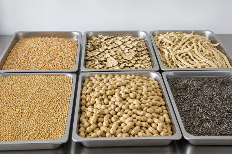 Agricultural materials prepared on trays for industrial drying