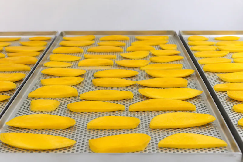 Mango slices for industrial heat pump drying application